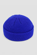Ribbed Knit Dome Beanie in Blue — studio front