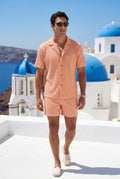 Pink Ribbed Short Sleeve Shirt and Shorts Set - Two-piece outfit - Photo 11