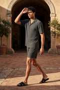 Dark Gray Ribbed Short Sleeve Shirt and Shorts Set - Two-piece outfit - Photo 12