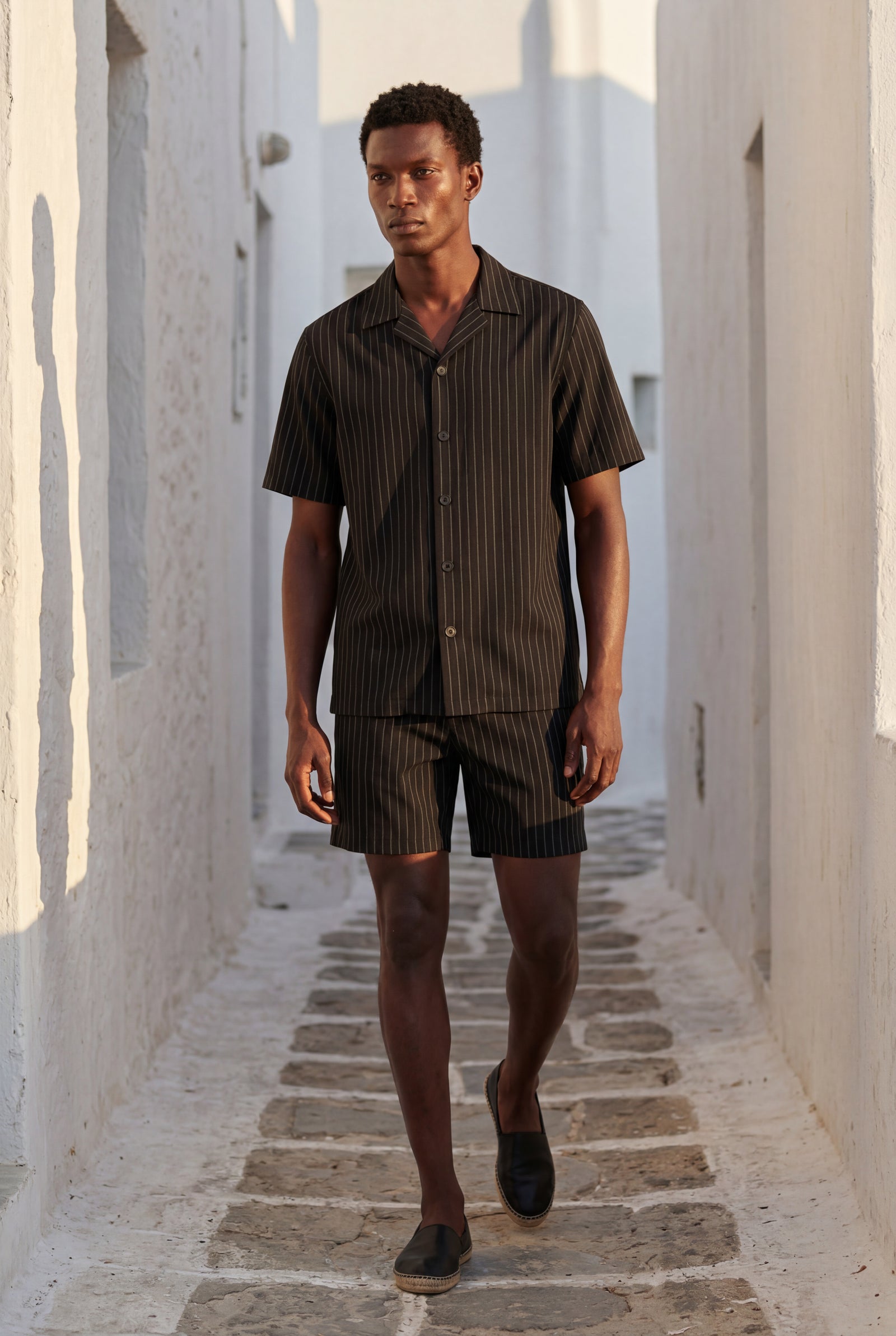 Black Ribbed Short Sleeve Shirt and Shorts Set - Two-piece outfit - Photo 17