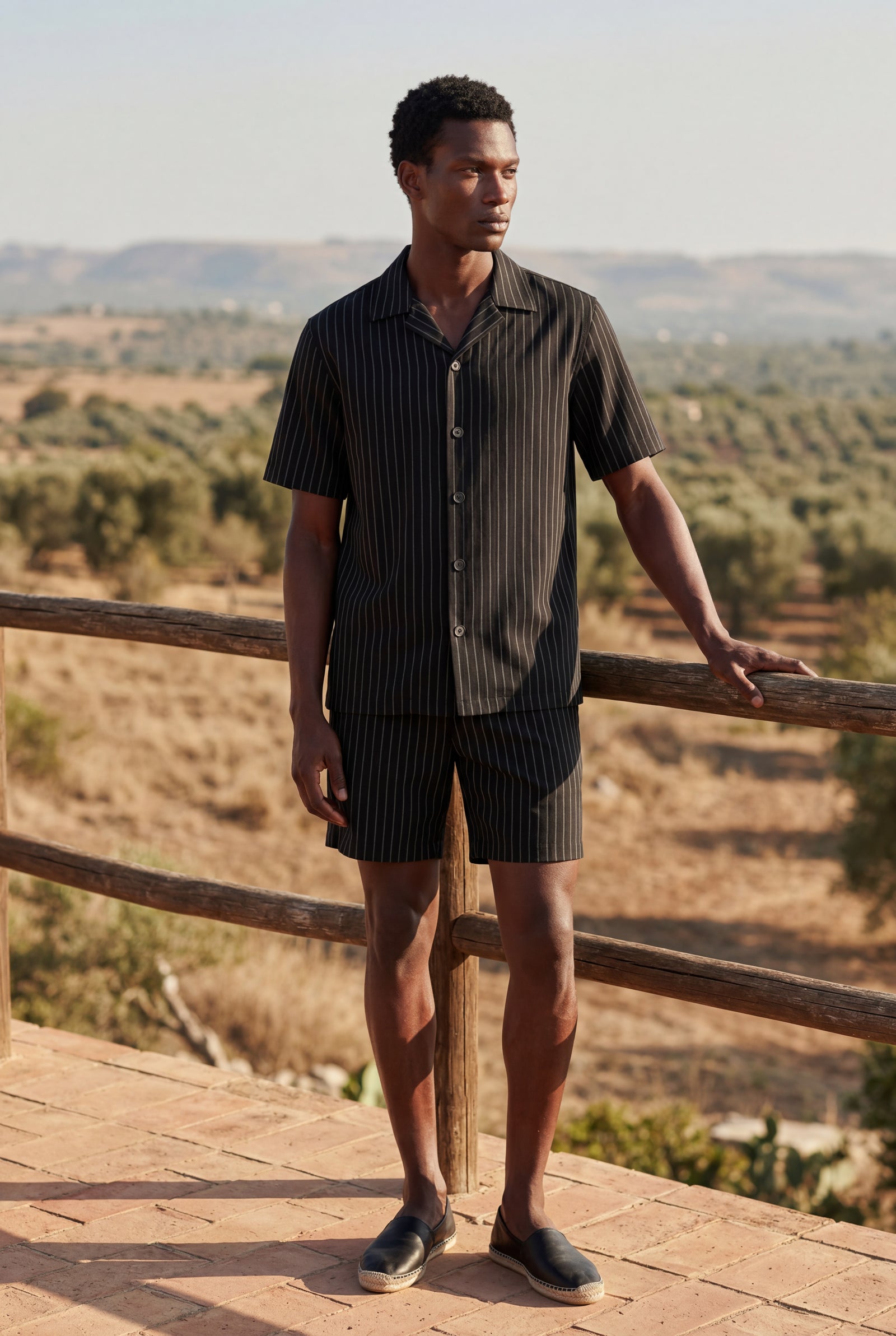Black Ribbed Short Sleeve Shirt and Shorts Set - Two-piece outfit - Photo 18