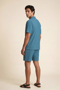 Blue Ribbed Short Sleeve Shirt and Shorts Set - Two-piece outfit - Photo 4