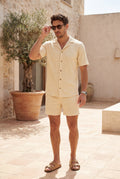Beige Ribbed Short Sleeve Shirt and Shorts Set - Two-piece outfit - Photo 5