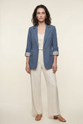 Blue Roll-tab Sleeve Single-breasted Relaxed Blazer - Blazers - Photo 1