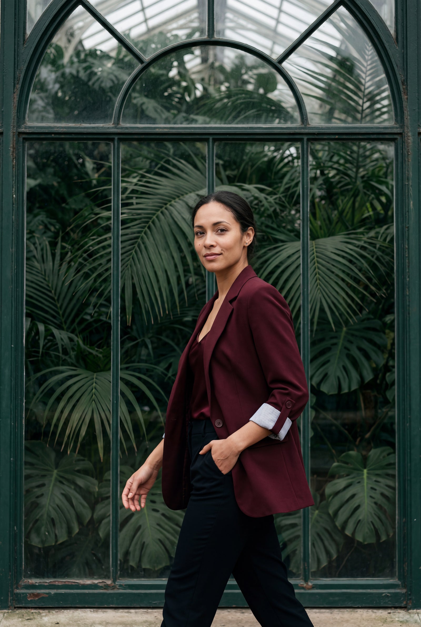 Burgundy Roll-tab Sleeve Single-breasted Relaxed Blazer - Blazers - Photo 10