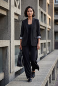 Black Roll-tab Sleeve Single-breasted Relaxed Blazer - Blazers - Photo 4