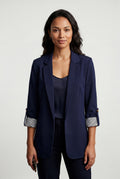 Blue Roll-tab Sleeve Single-breasted Relaxed Blazer - Blazers - Photo 5