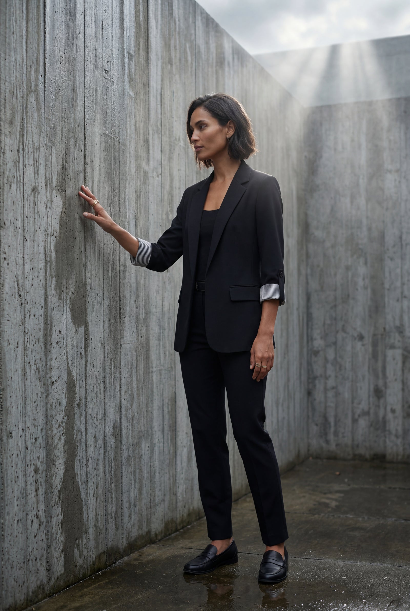 Black Roll-tab Sleeve Single-breasted Relaxed Blazer - Blazers - Photo 8