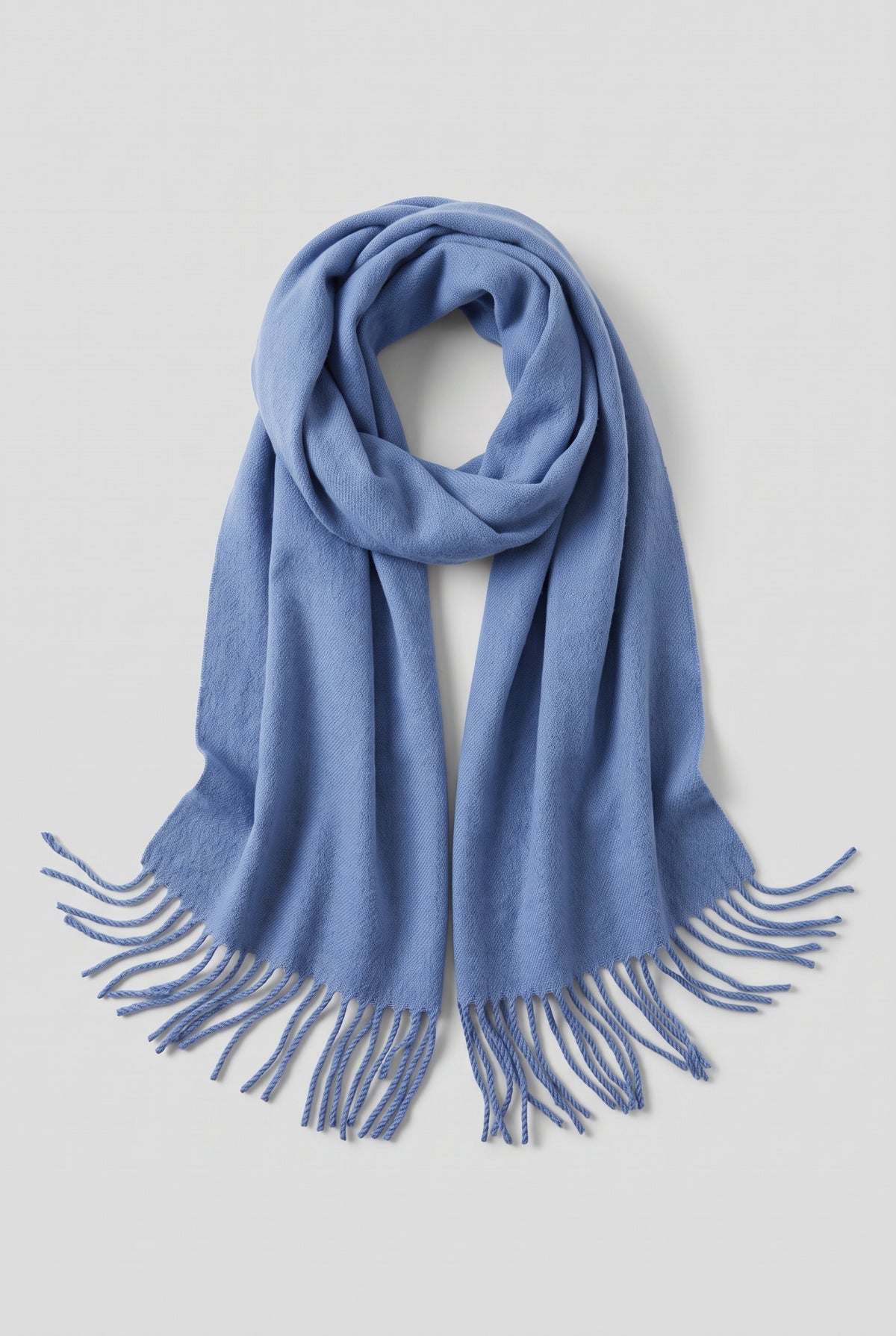 Scarf Tassel Wrap in Blue — studio front
