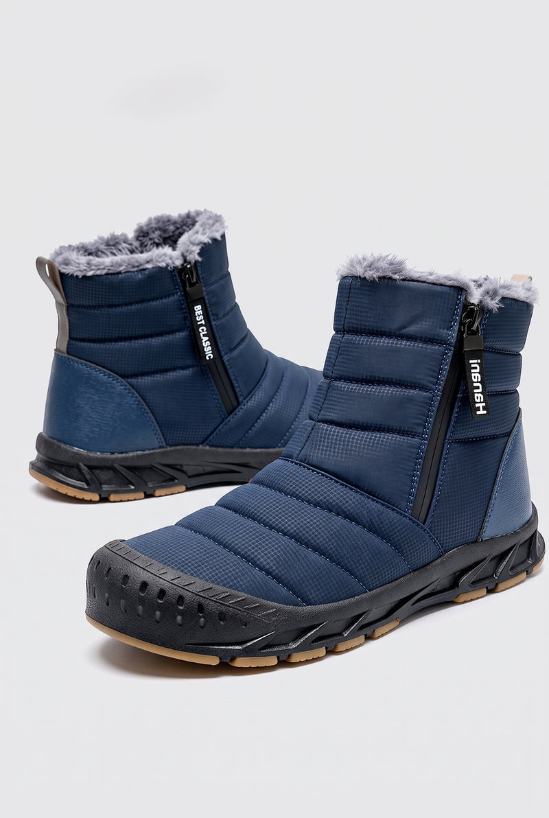 Side-Zip Insulated Snow Boots in Blue — studio front