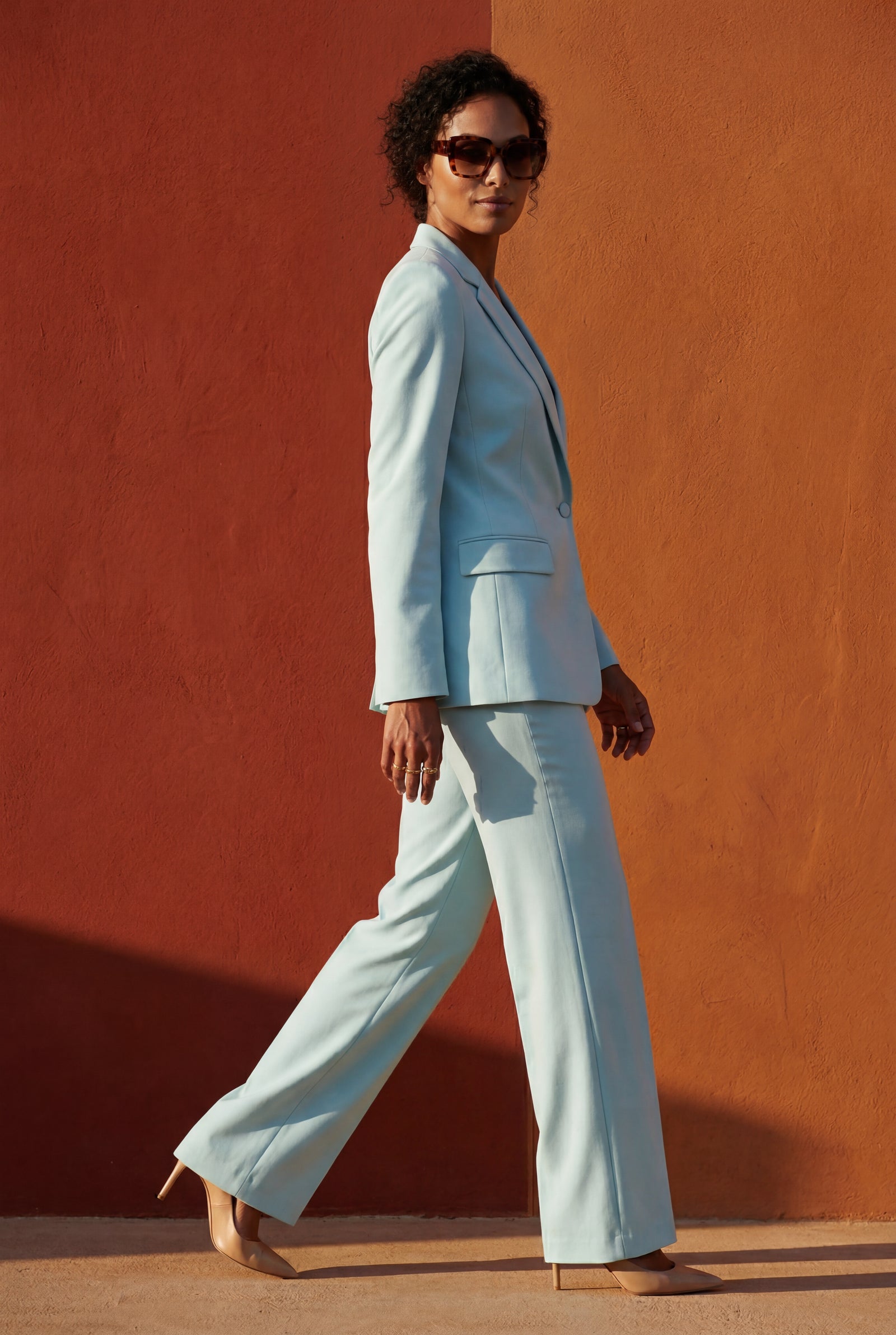 Turquoise Single-breasted Tailored Blazer and Trouser Set - Trousers - Photo 14