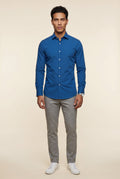 Blue Slim Fit Textured Dress Shirt with Spread Collar - Dress Shirts - Photo 5