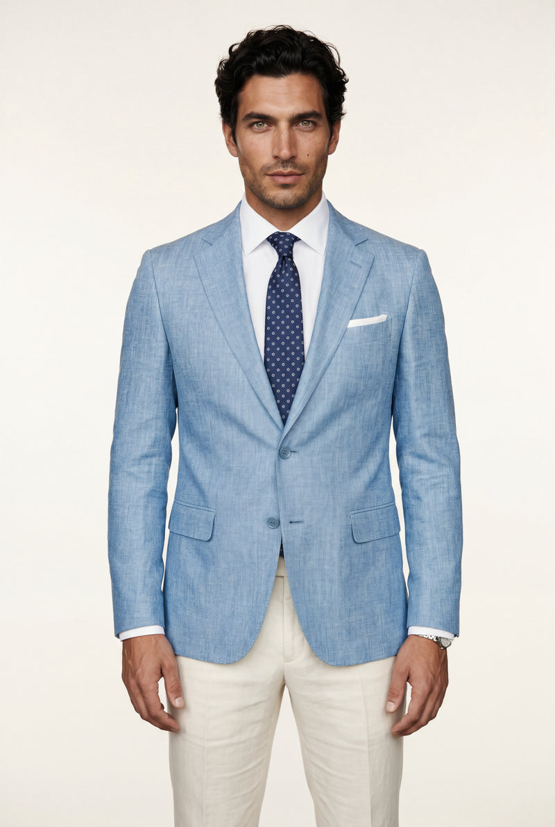 Blue Slim Tailored Two-button Blazer with Notched Lapel - Slim fit blazer - Photo 3