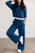Smooth Knit Hoodie Jogger Set in Blue — studio front