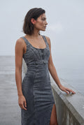 Gray Square Neck Front Slit Midi Tank Dress - Midi Dresses - Photo 5