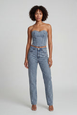 Blue Strapless Embellished Corset Jumpsuit with Straight Leg - Elegant jumpsuit - Photo 1