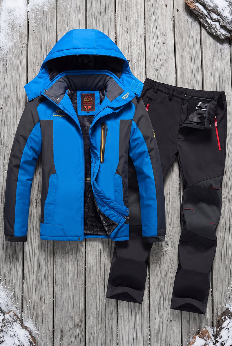 Technical Fabric Snow Suit in Blue — studio front