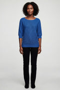 Blue Textured Relaxed Fit 3/4 Sleeve Knitted Sweater - Photo 1