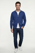 Blue Textured Stand Collar Full Zip Knitted Cardigan - Photo 16
