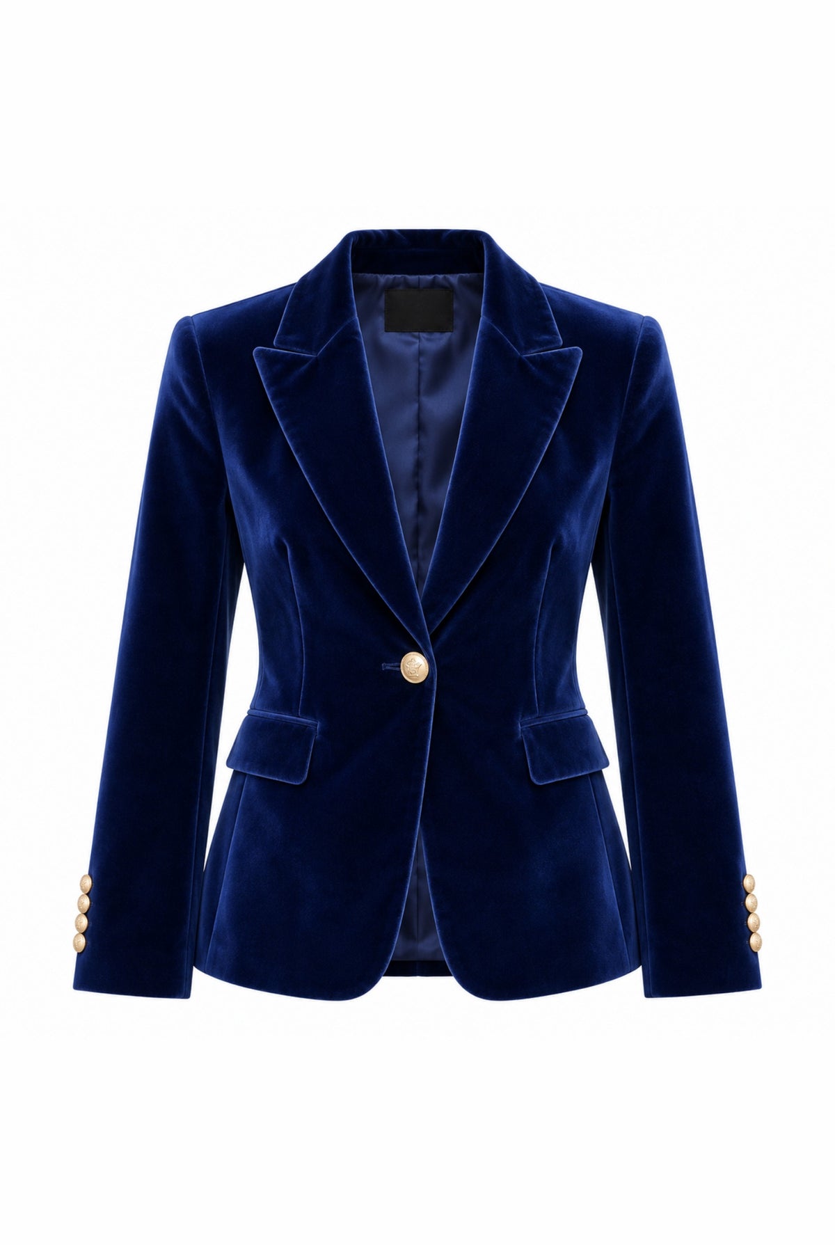 Velvet Blazer with Notch Lapels in Blue — front view
