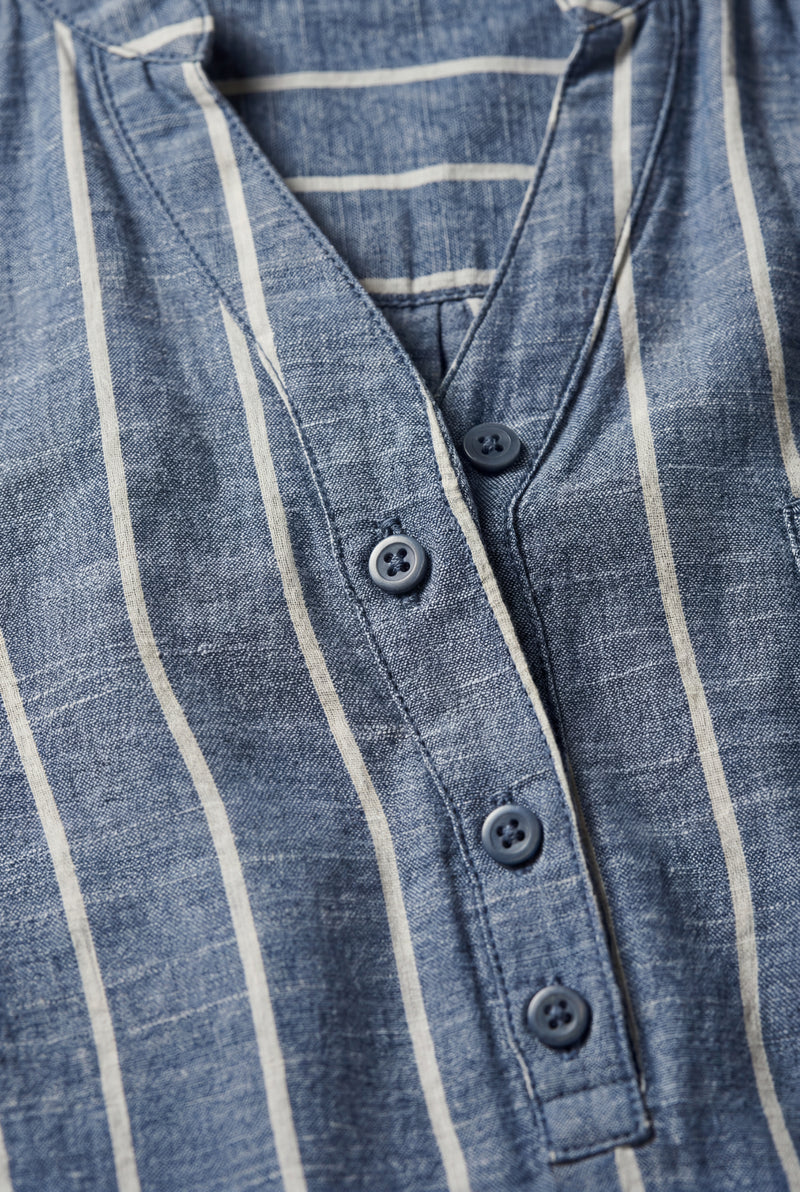 Blue Vertical Stripe Relaxed Button-front Blouse - Blouses - Photo 4