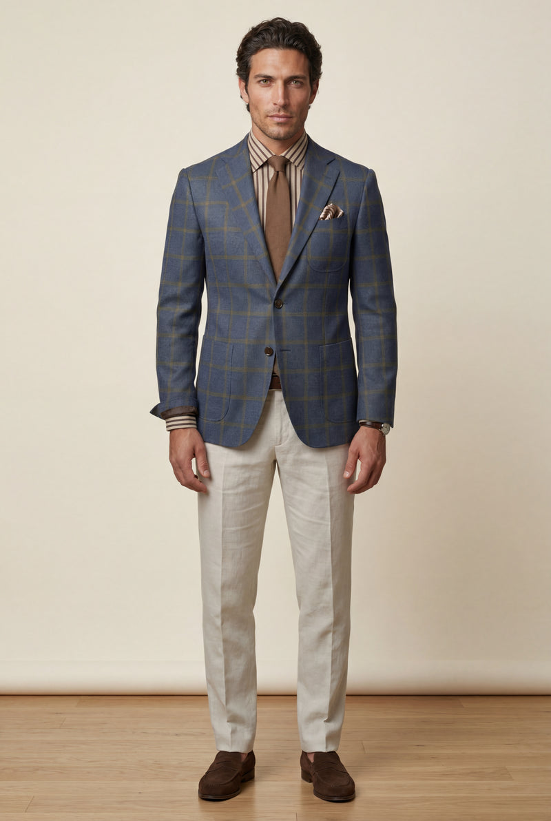 Blue Windowpane Check Tailored Slim Fit Blazer - Tailored blazers - Photo 1