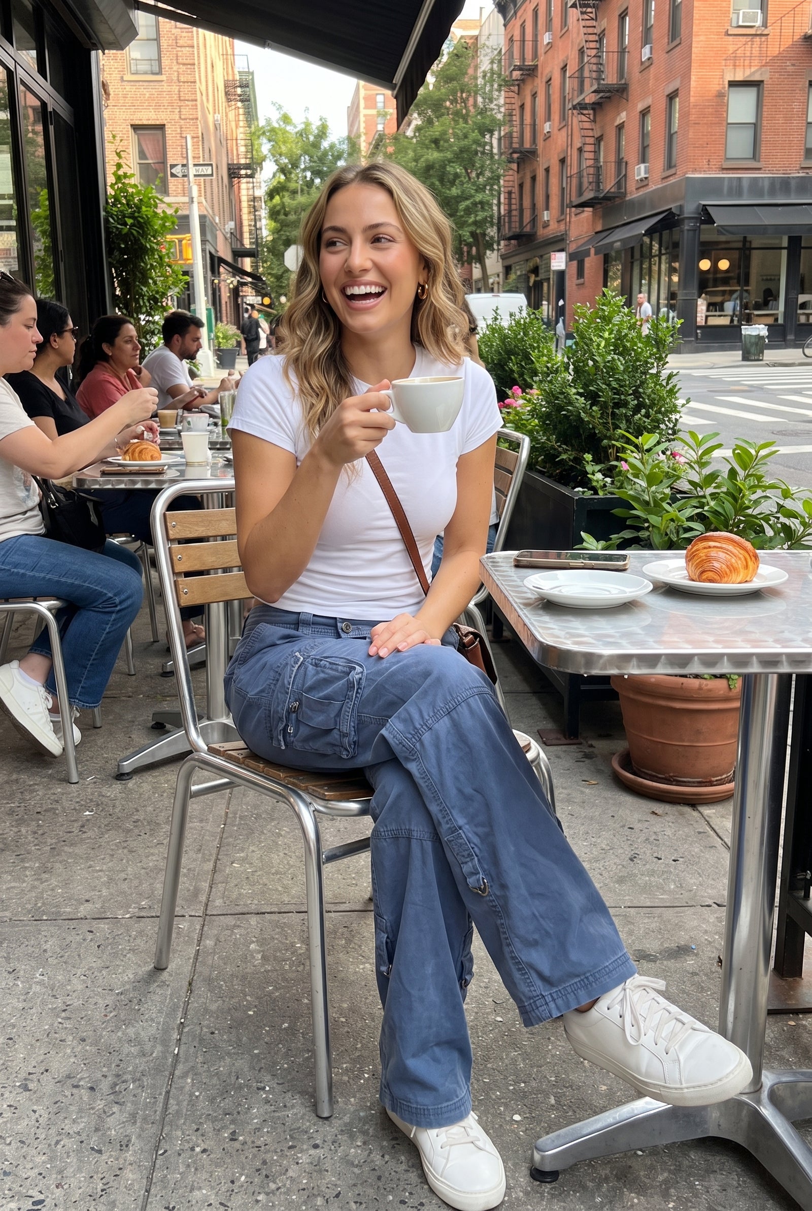Women's Cargo Trousers Wide Leg in Blue — ugc shot