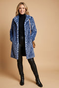 Women's Coat Leopard Print Slim Fit in Blue — studio shot