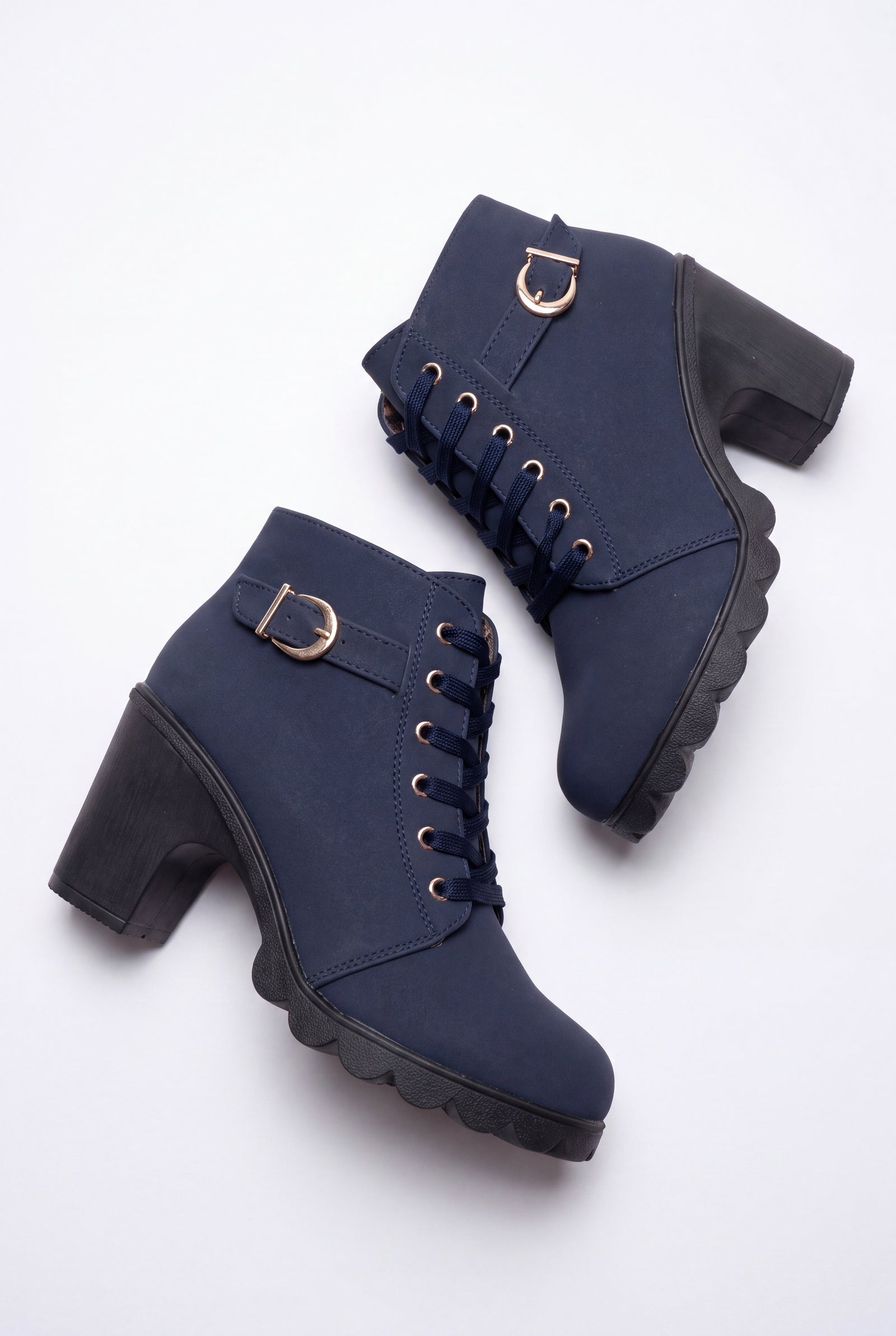 Women's Lace-Up Boots Buckle Detail in Blue — primary product