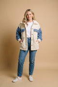 Women's Sherpa Jacket Relaxed Fit in Blue — studio front