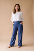 Women's Trousers High Waist Wide Leg in Blue — primary studio