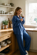 Women's Two-Piece Set Oversized Blouse in Blue — kitchen morning