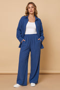 Women's Two-Piece Set Oversized Blouse in Blue — studio full body
