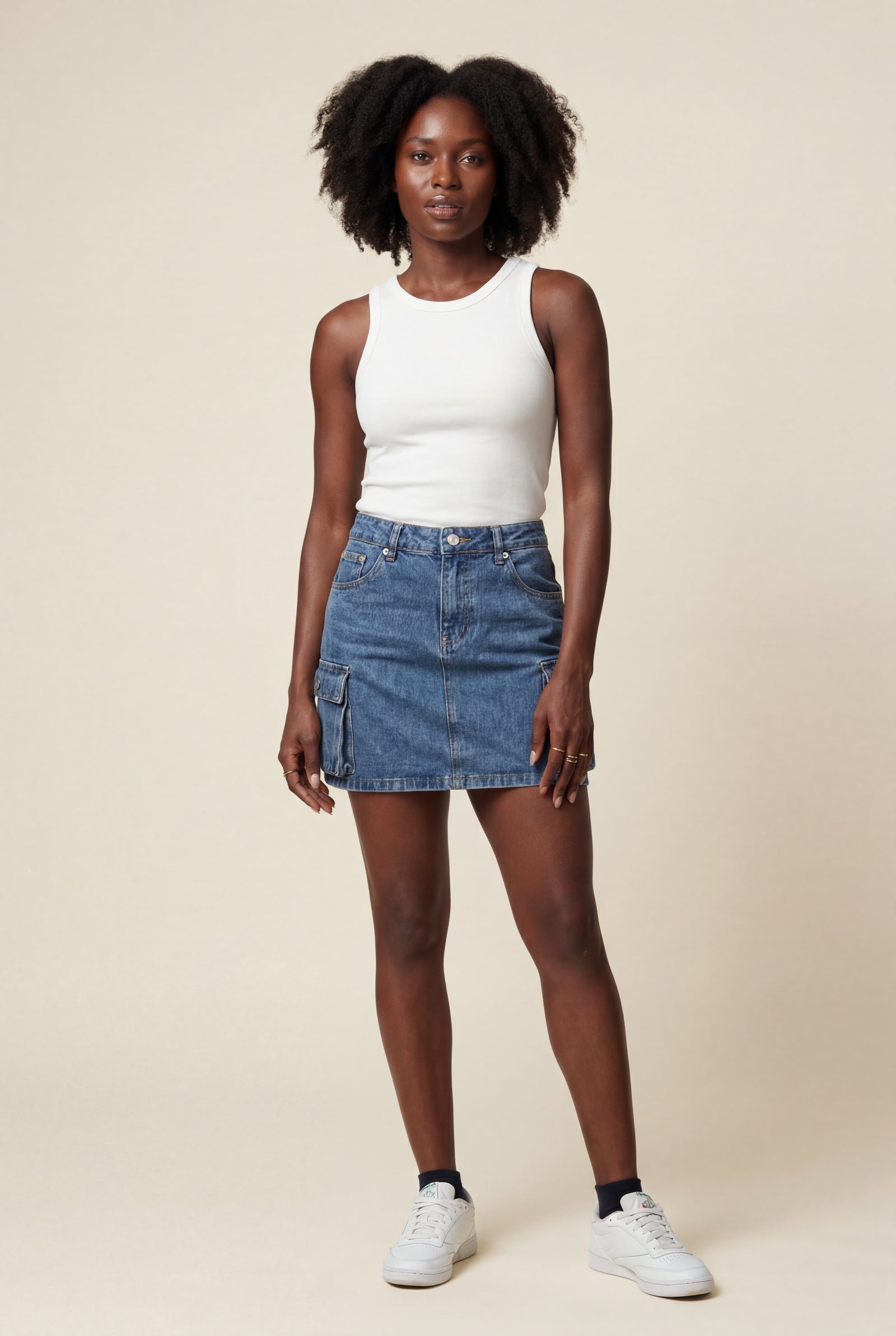 Blue Women's Cargo Pocket A-Line Mini Skirt with Flap Details - Cargo mini skirt - Photo 5