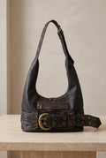 Convertible Hobo Bag in Bronze Black — studio front