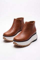 Women’s Platform Ankle Boots with Side Zip in Brown — primary packshot