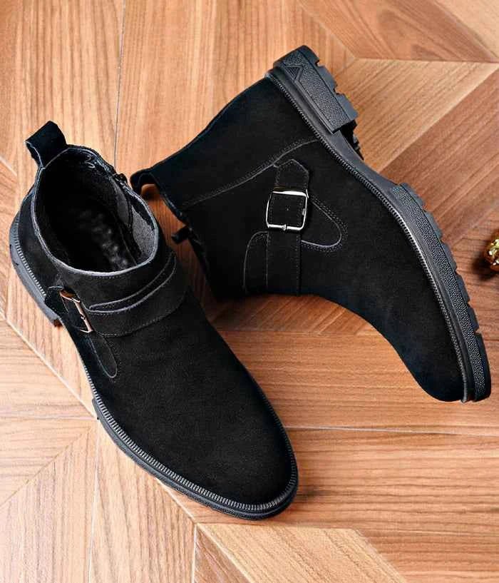 Black Adjustable Buckle Strap Ankle Boots - Photo 9