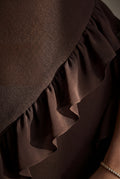 Brown Asymmetric Ruffle Maxi Dress with High Slit - Photo 10