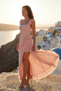 Pink Asymmetric Ruffle Maxi Dress with High Slit - Photo 16