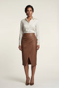 Brown Asymmetric Wrap Front Midi Pencil Skirt with Slit - Midi skirts - Photo 1