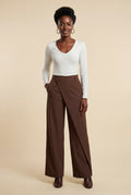Brown Asymmetrical Wrap Front Wide Leg Trousers - Photo 2