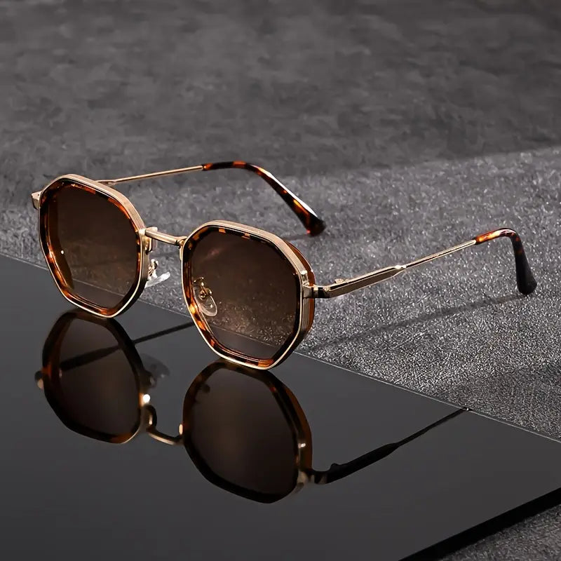 Brown Blue Gradient Geometric Hexagonal Frame Sunglasses - Photo 5