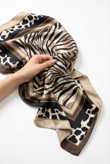 Brown Brown Animal Print Square Scarf with Gold Border Accents - Photo 1