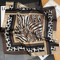 Brown Brown Animal Print Square Scarf with Gold Border Accents - Photo 3