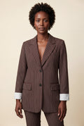 Brown Brown Pinstripe Single-breasted Blazer with Contrast Cuffs - Blazers - Photo 1