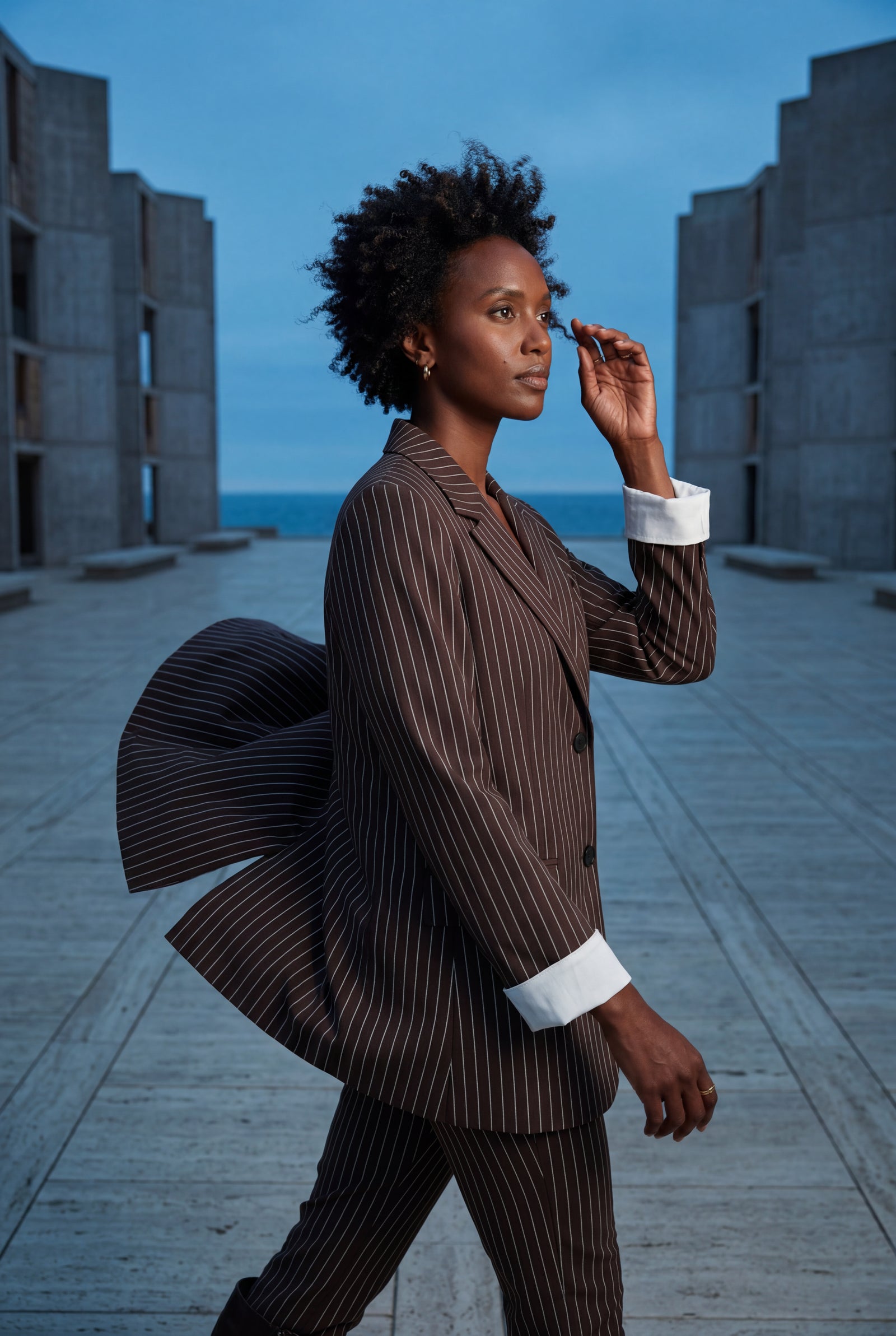 Brown Brown Pinstripe Single-breasted Blazer with Contrast Cuffs - Blazers - Photo 4