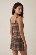 Brown Brown Plaid Button-front A-line Mini Dress - Photo 2