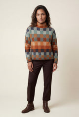 Brown Brown Plaid Checkered Turtleneck Sweater Relaxed Fit - Photo 1