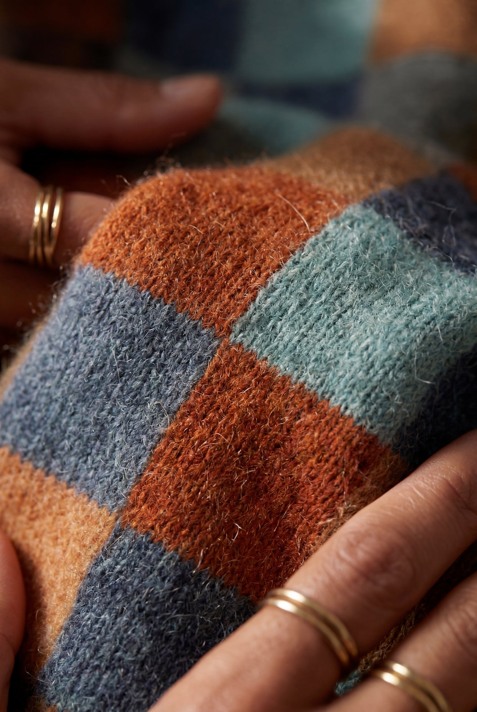 Brown Brown Plaid Checkered Turtleneck Sweater Relaxed Fit - Photo 3