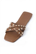 Brown Brown Studded Crisscross Flat Slide Sandals - Flat sandals - Photo 1